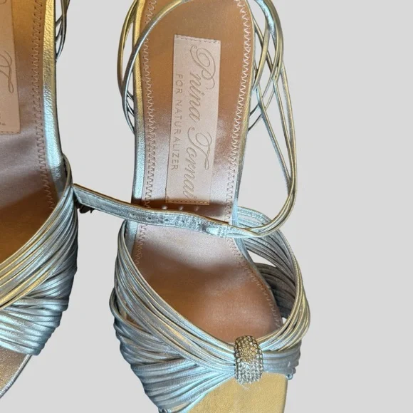 Prina Tornai for Naturalizer Metallic Silver Strappy Heels Women’s 7 - Picture 2 of 5
